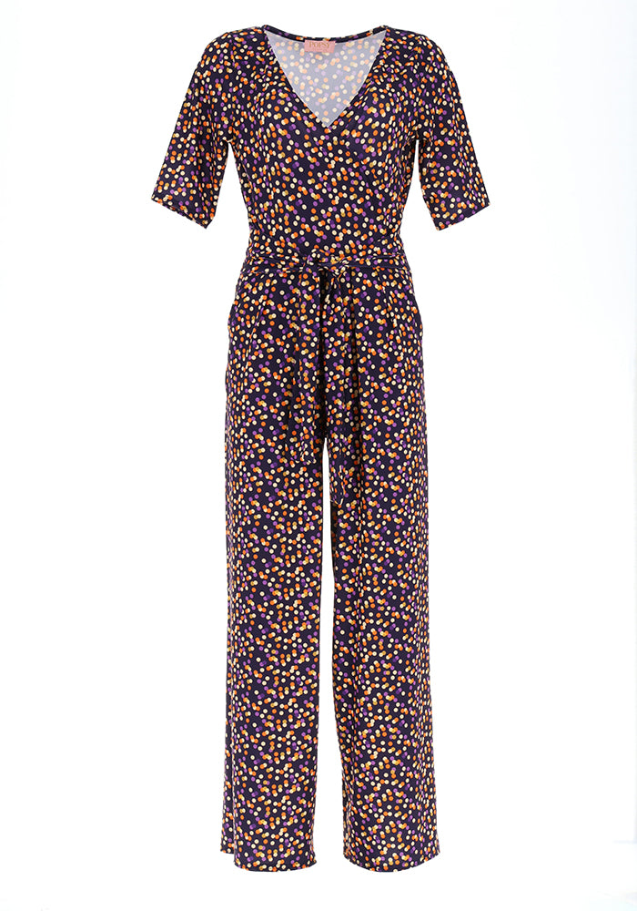 Third angle of Xanthea Multi Polka Dot Print Jersey Full Length Jumpsuit
