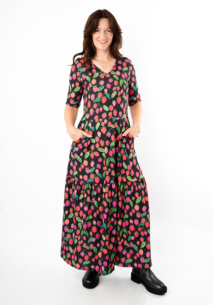 Third angle of Yarden Raspberries Print Jersey Midaxi Dress