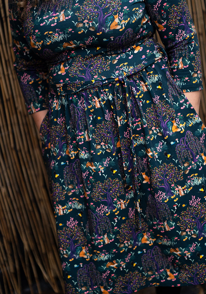Eighth angle of Yasmine Colourful Woodland Print Cotton Dress