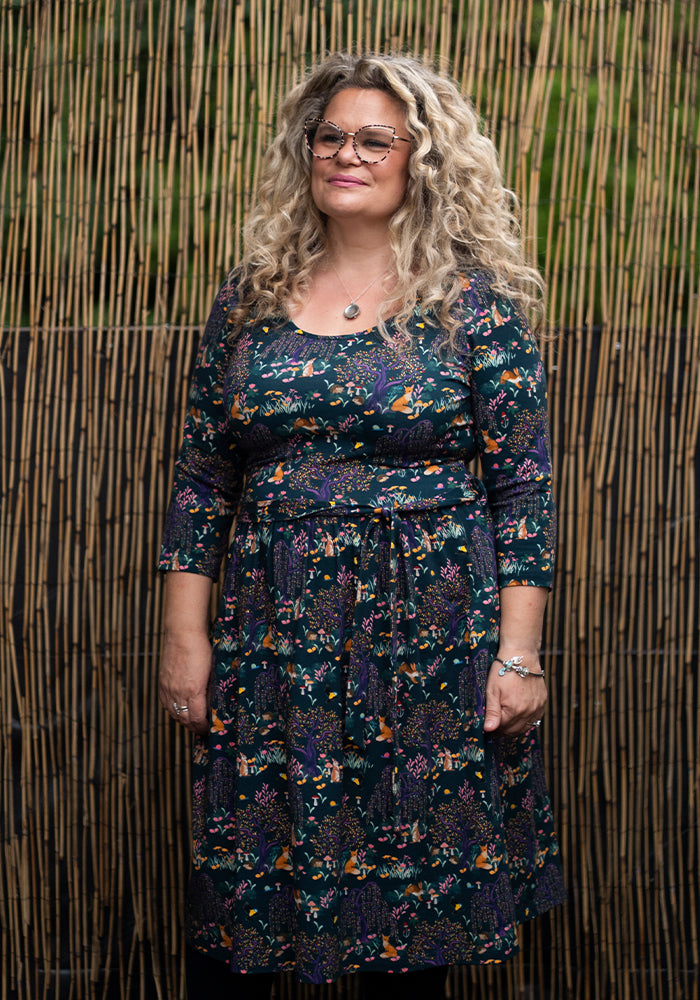 Seventh angle of Yasmine Colourful Woodland Print Cotton Dress