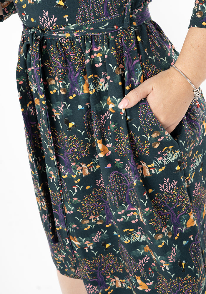 Fourth angle of Yasmine Colourful Woodland Print Cotton Dress