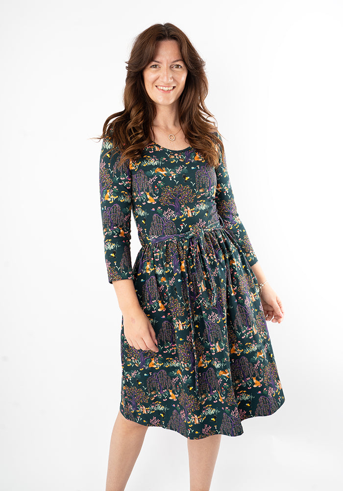 Third angle of Yasmine Colourful Woodland Print Cotton Dress