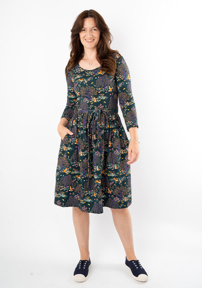 Ninth angle of Yasmine Colourful Woodland Print Cotton Dress