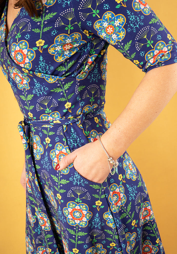 Yolanda Tile Floral Print Cotton Midi Dress