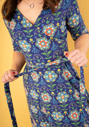 Yolanda Tile Floral Print Cotton Midi Dress