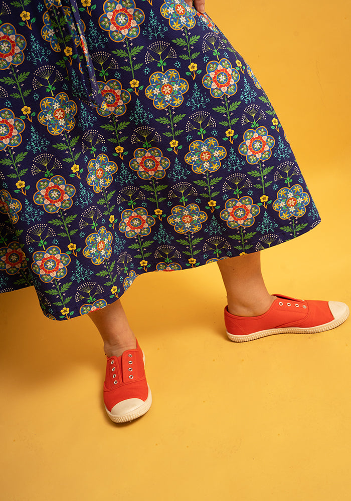 Yolanda Tile Floral Print Cotton Midi Dress