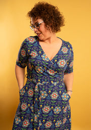 Yolanda Tile Floral Print Cotton Midi Dress