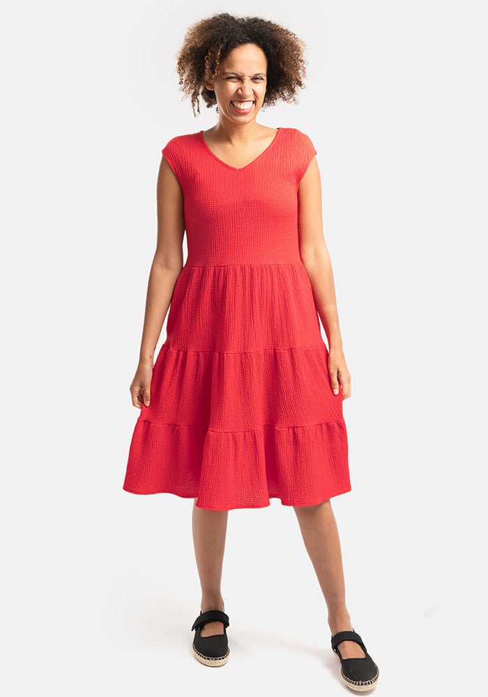 Yvonne Red Tiered Hem Dress