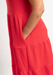 Yvonne Red Tiered Hem Dress