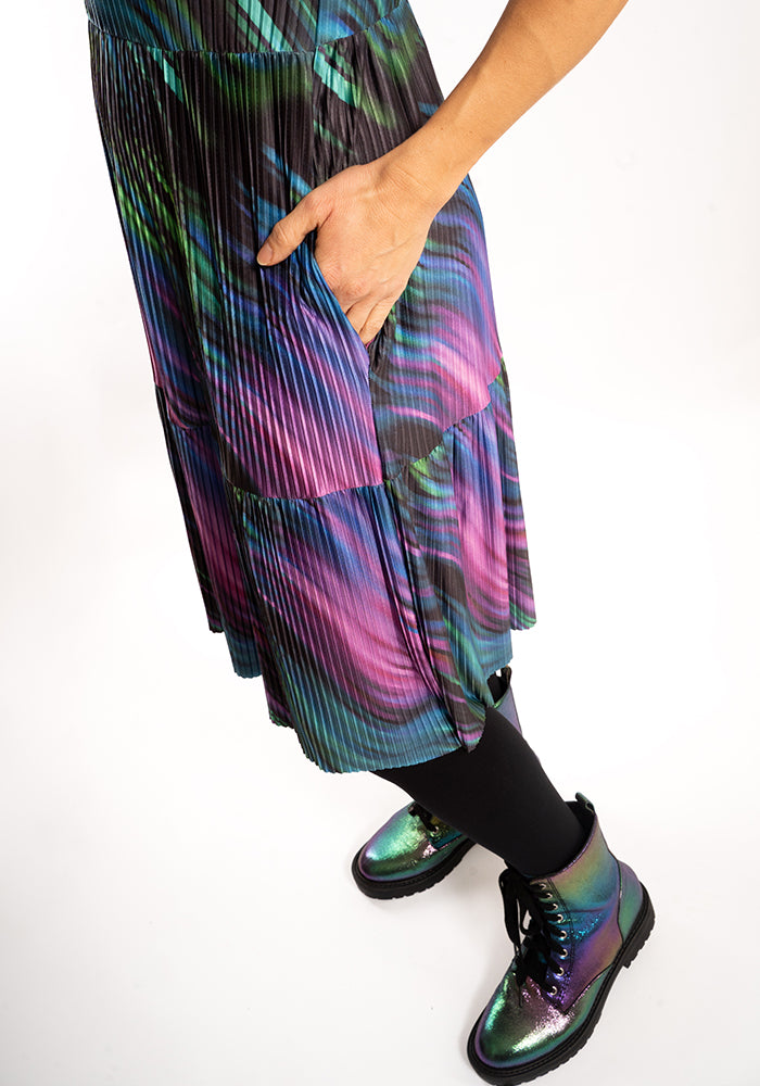Seventh angle of Zahira Inky Swirl Print Tiered Hem Dress