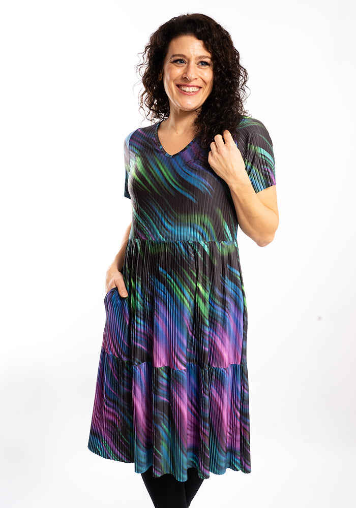 Sixth angle of Zahira Inky Swirl Print Tiered Hem Dress