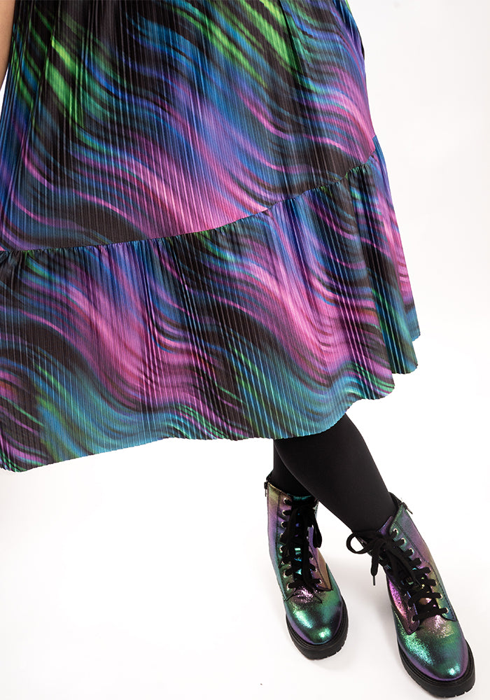Fourth angle of Zahira Inky Swirl Print Tiered Hem Dress