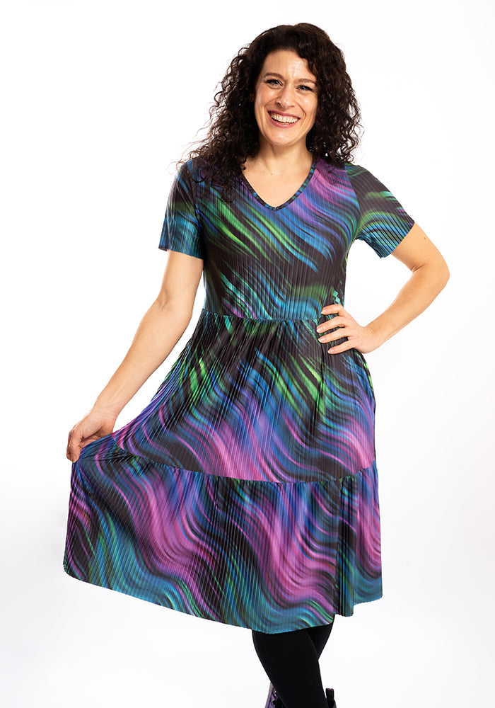 Fifth angle of Zahira Inky Swirl Print Tiered Hem Dress