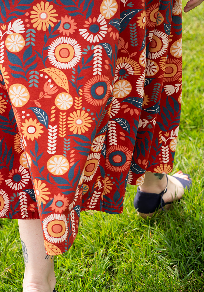 Zamara Floral Block Print Cotton Trapeze Midi Dress