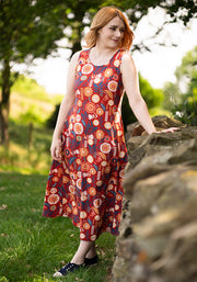 Zamara Floral Block Print Cotton Trapeze Midi Dress