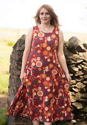 Zamara Floral Block Print Cotton Trapeze Midi Dress