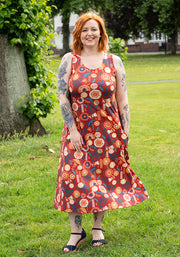 Zamara Floral Block Print Cotton Trapeze Midi Dress