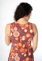 Zamara Floral Block Print Cotton Trapeze Midi Dress