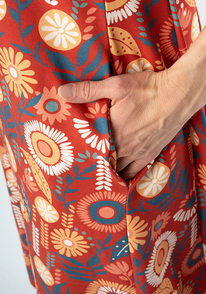 Zamara Floral Block Print Cotton Trapeze Midi Dress