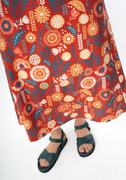 Zamara Floral Block Print Cotton Trapeze Midi Dress