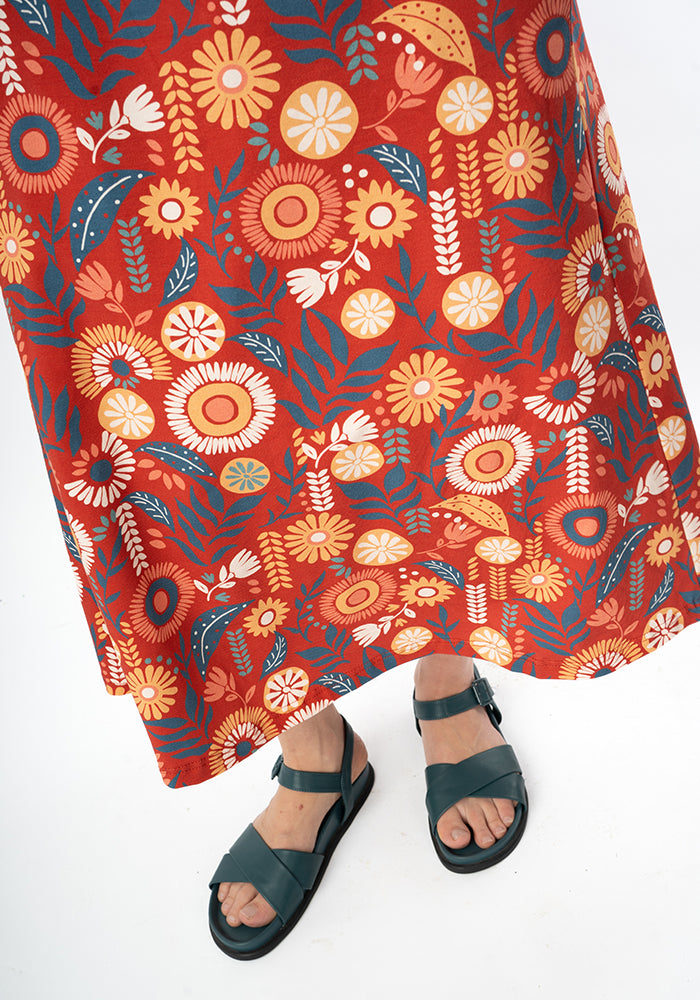 Zamara Floral Block Print Cotton Trapeze Midi Dress