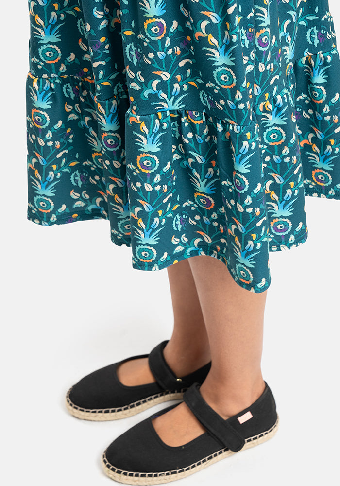 Zari Filigree Print Tiered Hem Dress