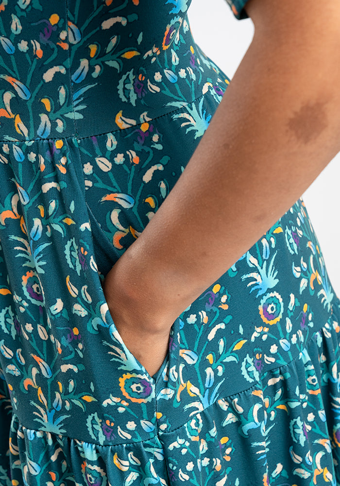 Zari Filigree Print Tiered Hem Dress