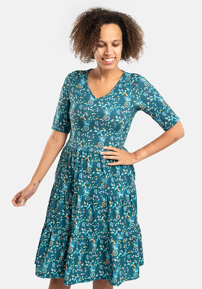 Zari Filigree Print Tiered Hem Dress
