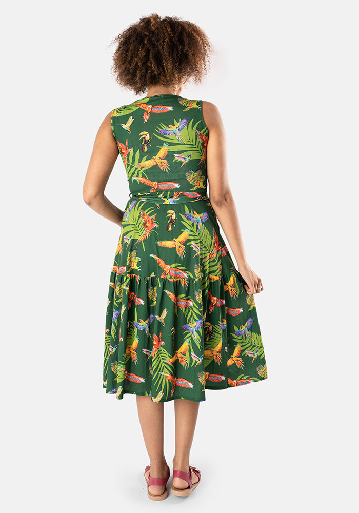 Zayla Flying Parrot Print Midi Dress