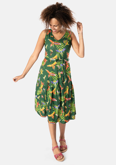 Zayla Flying Parrot Print Midi Dress