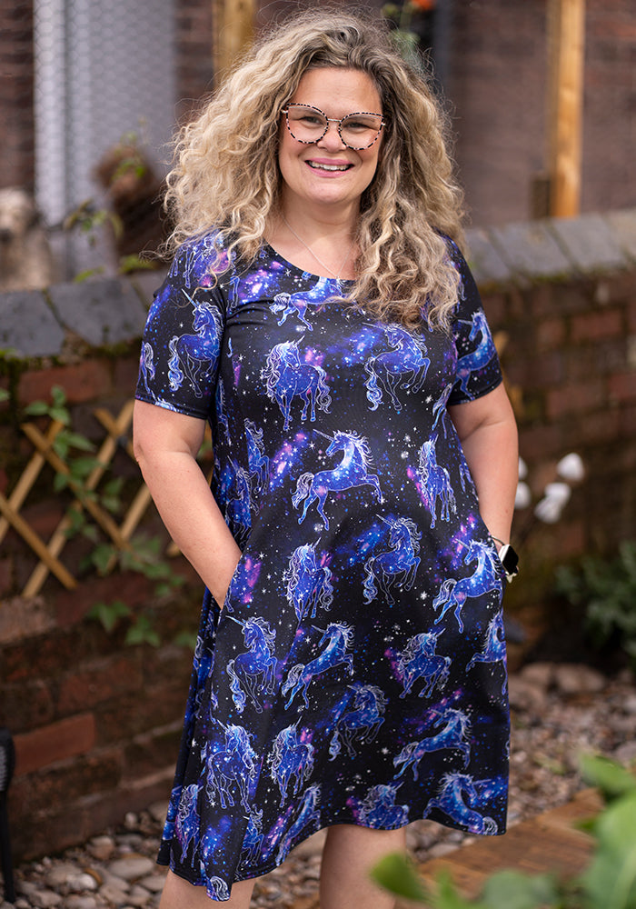 Seventh angle of Zea Unicorn Galaxy Print Trapeze Dress