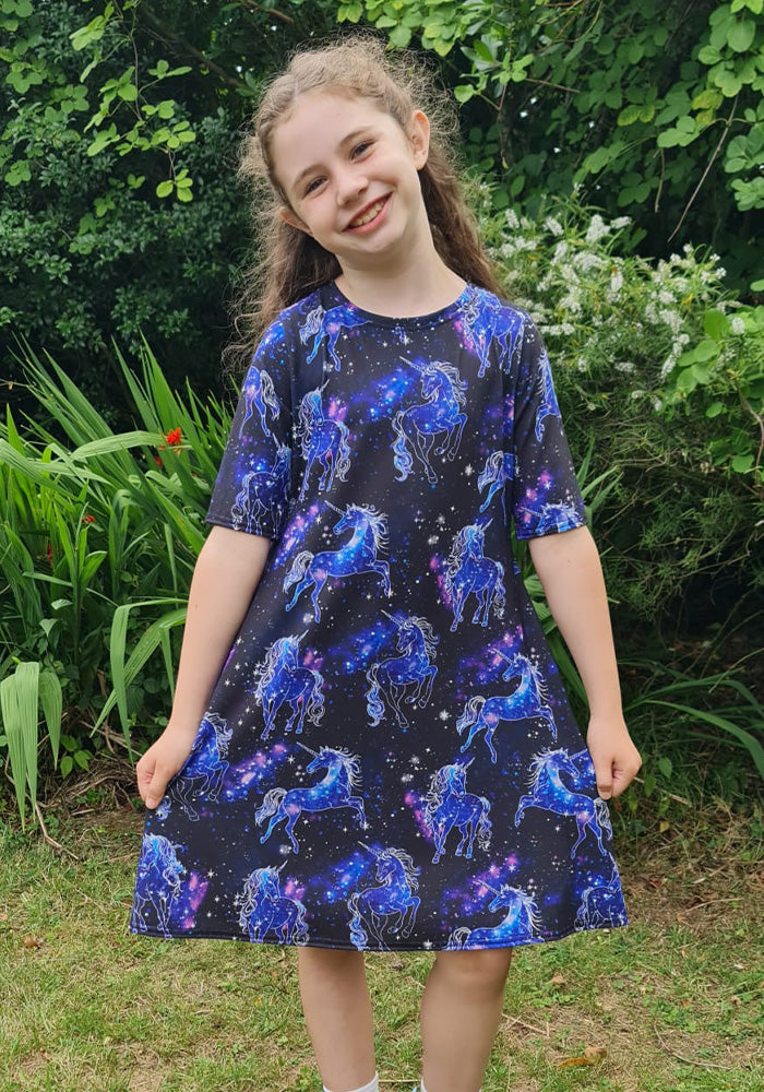Children's Unicorn Galaxy Print Dress (Zea)