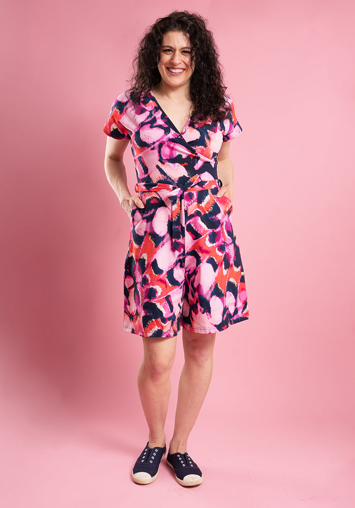 Zelena Abstract Butterfly Wing Print Cotton Playsuit