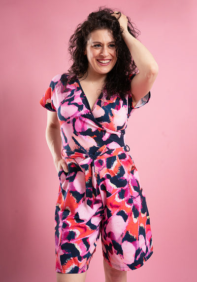 Zelena Abstract Butterfly Wing Print Cotton Playsuit