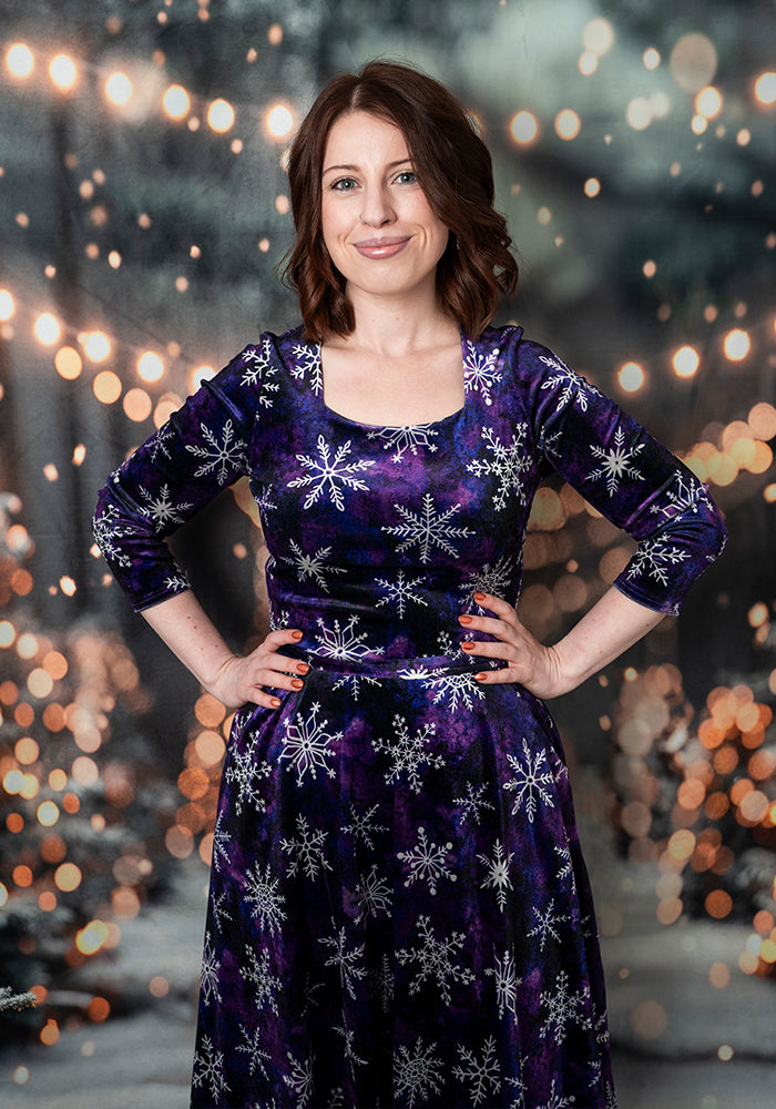 Zellia Purple Snowflake Print Vintage Swing Dress