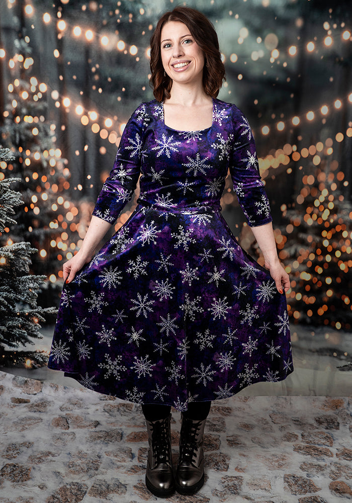 Zellia Purple Snowflake Print Vintage Swing Dress