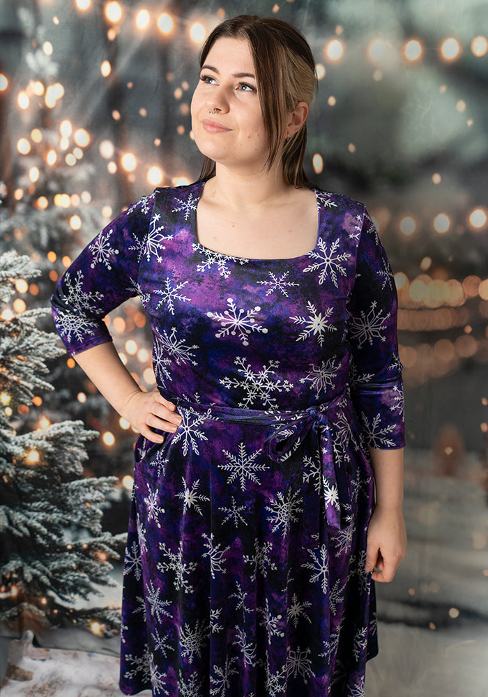 Zellia Purple Snowflake Print Vintage Swing Dress