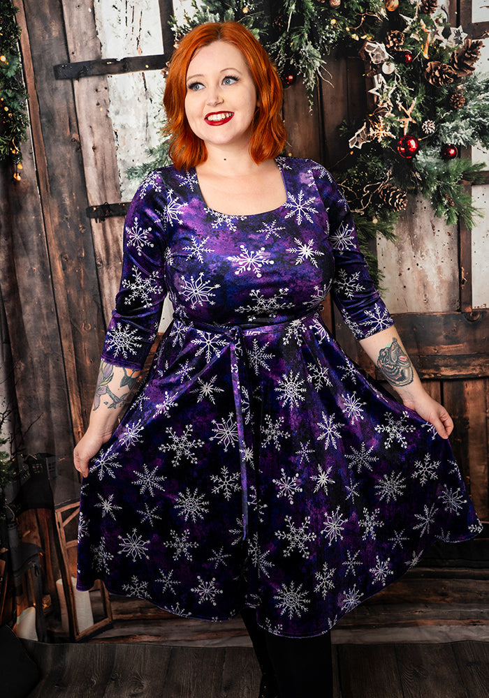 Zellia Purple Snowflake Print Vintage Swing Dress