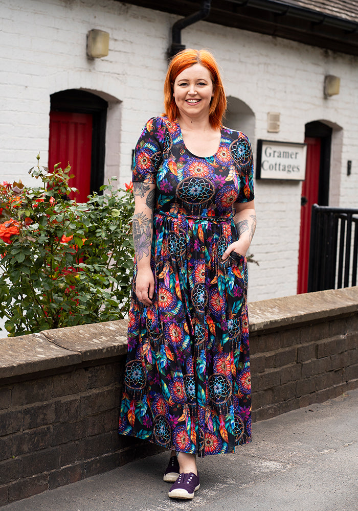 Front view of Zephr Dream Catcher Print Midaxi Dress