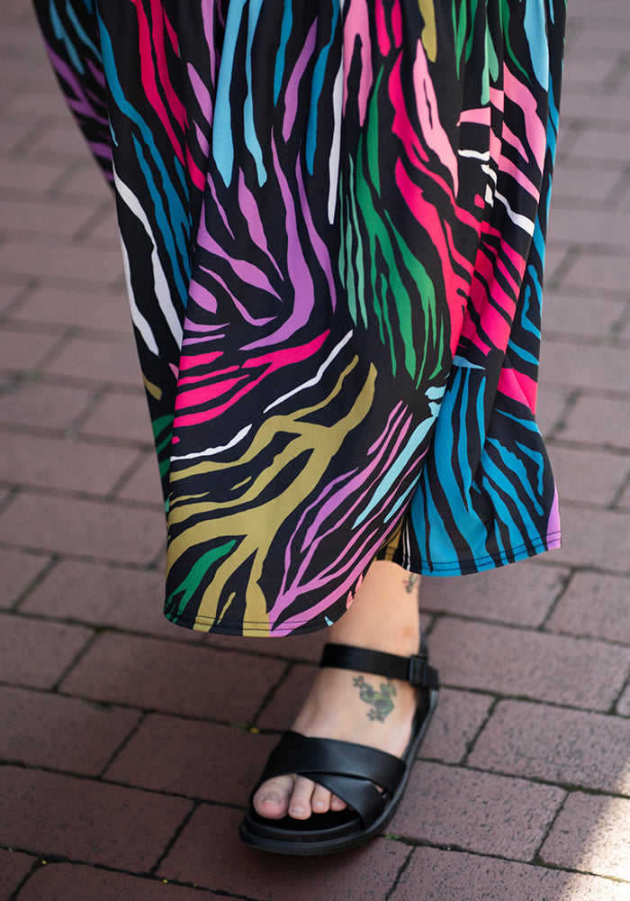Tenth angle of Zena Bright Animal Print Tiered Hem Midaxi Dress