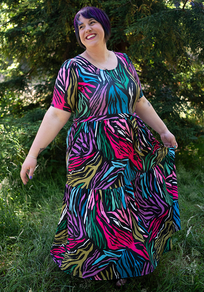 Eighth angle of Zena Bright Animal Print Tiered Hem Midaxi Dress