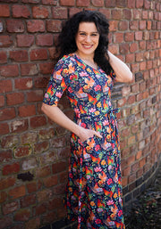Zeta Fun Bright Chickens Print Midi Dress