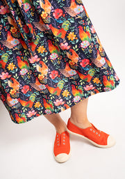Zeta Fun Bright Chickens Print Midi Dress