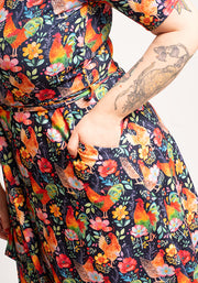Zeta Fun Bright Chickens Print Midi Dress