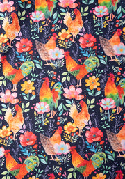 Zeta Fun Bright Chickens Print Midi Dress