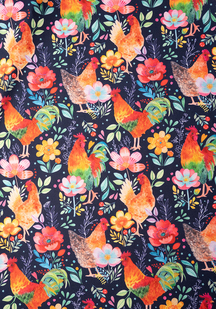 Zeta Fun Bright Chickens Print Midi Dress