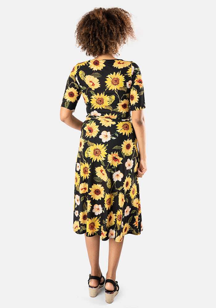Zinna Large Sunflower Print Midi Dress