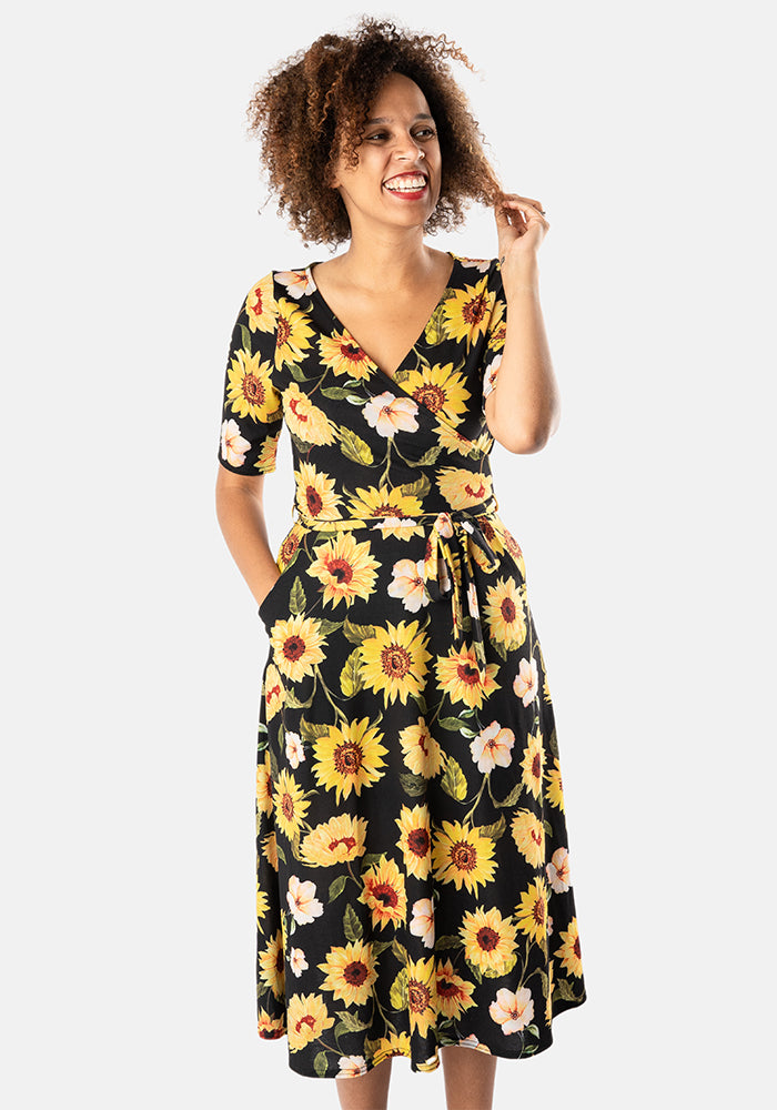 Zinna Large Sunflower Print Midi Dress