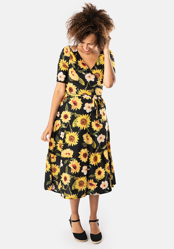 Zinna Large Sunflower Print Midi Dress