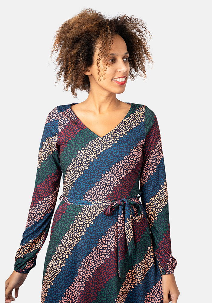 Zita Diagonal Leopard Print Midi Dress